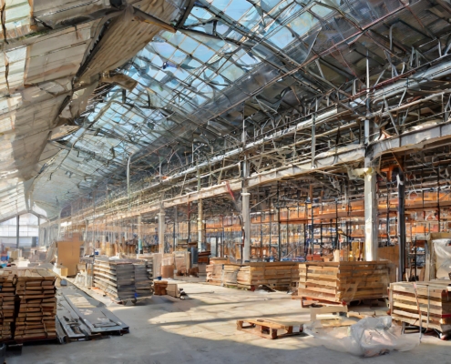 Die Kleinmarkthalle Frankfurt während der Modernisierungsarbeiten, offen und lebendig, zeigt die geschickte Balance zwischen Erneuerung und fortlaufendem Marktbetrieb.