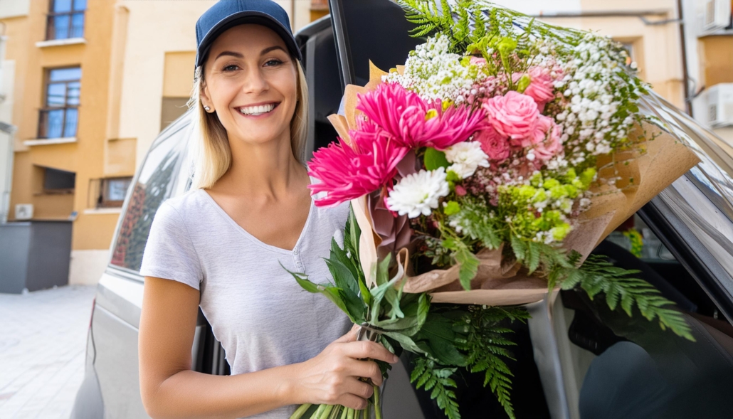 Firefly show the face of the women, a women driver, blond hair, mid 30s without a cap delivers a lar