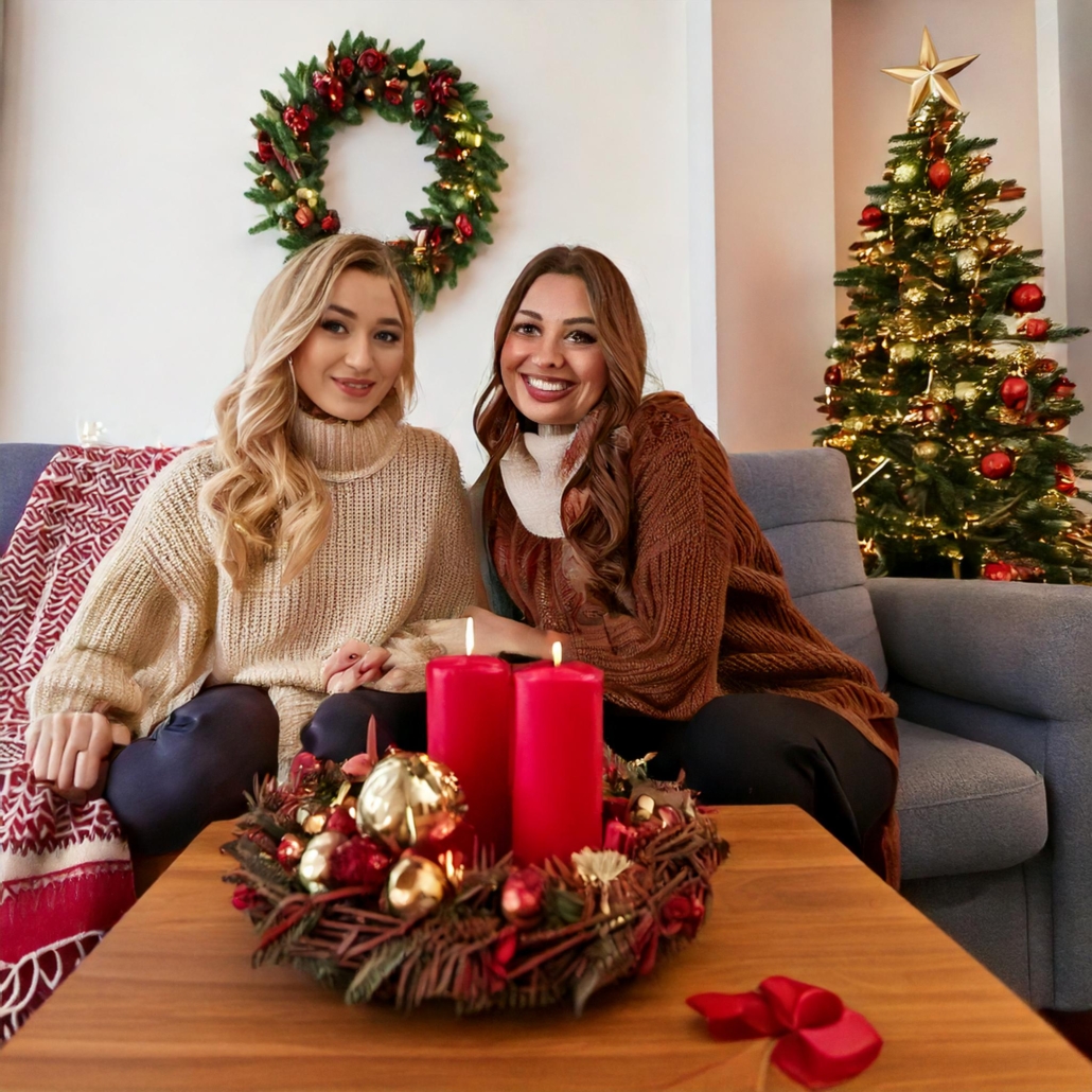 Handgefertigter Adventskranz mit roten Kerzen und Tannengrün von Blumen Meister Düsseldorf